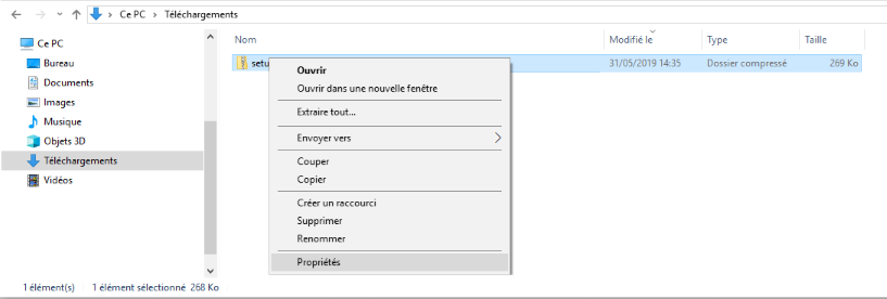 Propriétés du fichier setup.zip dans Windows Explorer